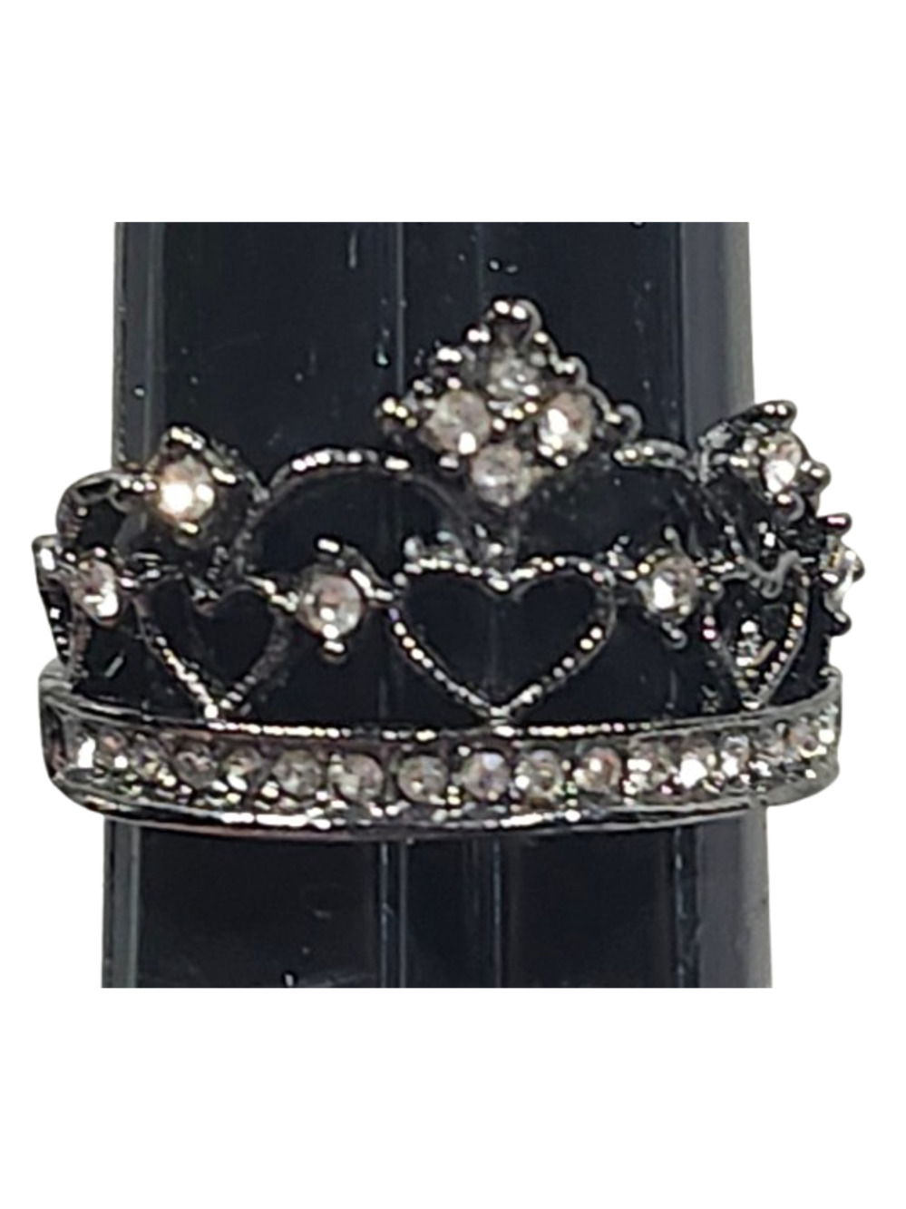 Rhodium CZ Heart Crown Ring Size 11